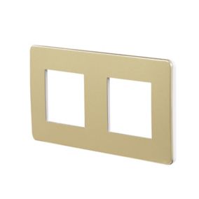 Plaque de finition 2 postes Schneider Electric Unica Studio Métal NU280459F coloris or avec liseré blanc l.156 x P.10 x H.85 mm