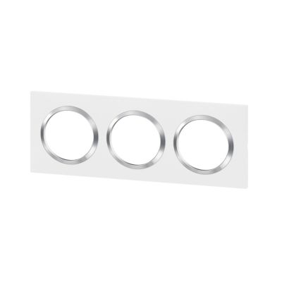 Plaque de finition 3 postes Legrand Dooxie 6 008 43 coloris blanc mat avec bague effet chrome l.229 x P.10 x H.87 mm