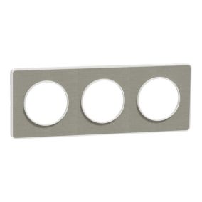 Plaque de finition 3 postes Schneider Electric Odace Kvadrat S520806KG coloris gris perle avec liseré blanc l.227 x P.10 x H.85 mm