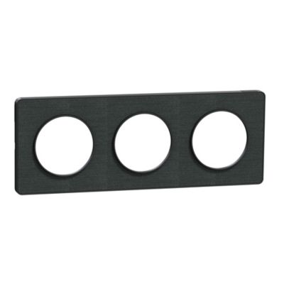Plaque de finition 3 postes Schneider Electric Odace Kvadrat S540806KB coloris noir avec liseré anthracite l.227 x P.10 x H.85 mm