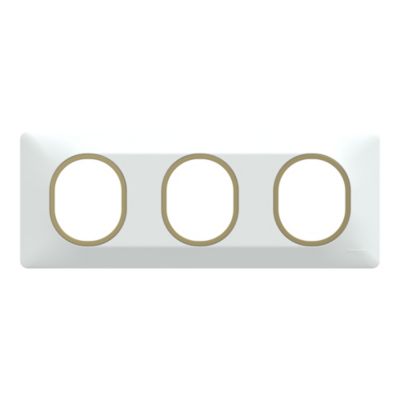 Plaque de finition 3 postes Schneider Electric Ovalis S320706D coloris blanc avec liseré laiton l.229 x P.10 x H.87 mm