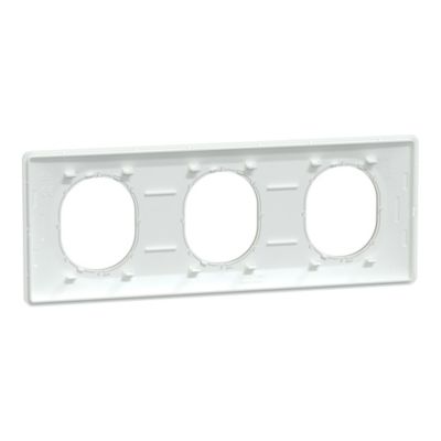 Plaque de finition 3 postes Schneider Electric Ovalis S320706D coloris blanc avec liseré laiton l.229 x P.10 x H.87 mm