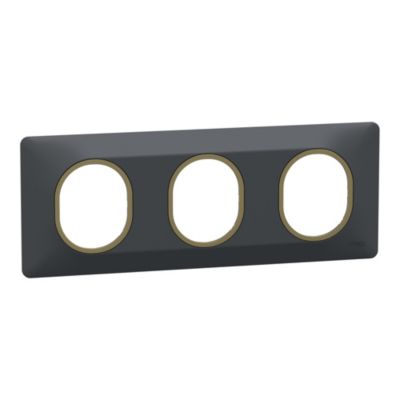 Plaque de finition 3 postes Schneider Electric Ovalis S340706E coloris anthracite avec liseré laiton l.229 x P.10 x H.87 mm