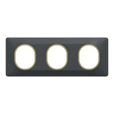 Plaque de finition 3 postes Schneider Electric Ovalis S340706E coloris anthracite avec liseré laiton l.229 x P.10 x H.87 mm