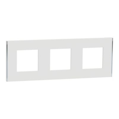 Plaque de finition 3 postes Schneider Electric Unica Déco Subtile NU600640 coloris blanc avec liseré argent l.230,6 x P.10,25 x H.85 mm