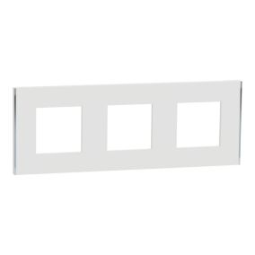 Plaque de finition 3 postes Schneider Electric Unica Déco Subtile NU600640 coloris blanc avec liseré argent l.230,6 x P.10,25 x H.85 mm