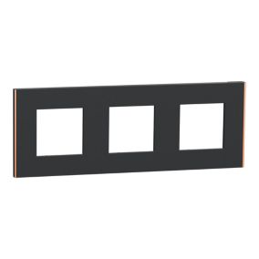 Plaque de finition 3 postes Schneider Electric Unica Déco Subtile NU600641 coloris anthracite avec liseré cuivre l.230,6 x P.10,25 x H.85 mm