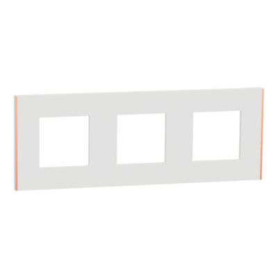 Plaque de finition 3 postes Schneider Electric Unica Déco Subtile NU600642 coloris blanc avec liseré cuivre l.230,6 x P.10,25 x H.85 mm