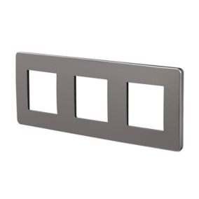Plaque de finition 3 postes Schneider Electric Unica Studio Métal NU280653F coloris black aluminium avec liseré noir l.227 x P.10 x H.85 mm