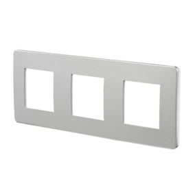 Plaque de finition 3 postes Schneider Electric Unica Studio Métal NU280655F coloris blanc aluminium avec liseré blanc l.227 x P.10 x H.85 mm