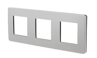 Plaque de finition 3 postes Schneider Electric Unica Studio Métal NU280656F coloris blanc aluminium avec liseré noir l.227 x P.10 x H.85 mm