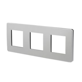 Plaque de finition 3 postes Schneider Electric Unica Studio Métal NU280656F coloris blanc aluminium avec liseré noir l.227 x P.10 x H.85 mm
