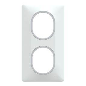Plaque de finition double Schneider Electric Ovalis blanc bague argent chromé - pose verticale