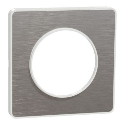 Plaque de finition simple Schneider Electric Odace Touch aluminium brossé liseré blanc