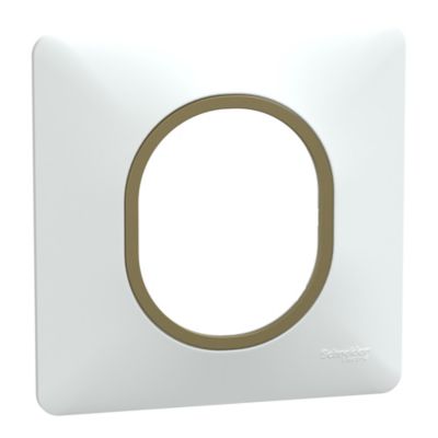 Plaque de finition simple Schneider Electric Ovalis blanc bague laiton