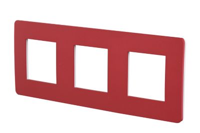 Plaque de finition triple Schneider Electric Unica Déco rouge cardinal liseré blanc