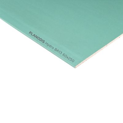 Plaque de plâtre hydrofuge BA13 Planodis 250 x 60 cm, ép.12,5 mm (vendue à la plaque) zone « Nord »