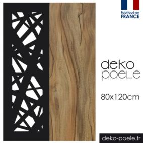 Plaque de protection murale Design Noir + Effet Bois Chêne - Largeur 80 - Hauteur 120cm - deko-poele.fr