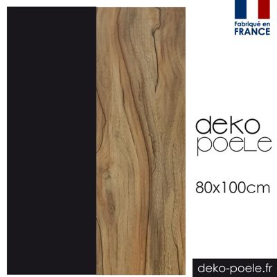 Plaque de protection murale Design Noir + Effet Bois Chêne - Largeur 80 - Hauteur 120cm - deko-poele.fr