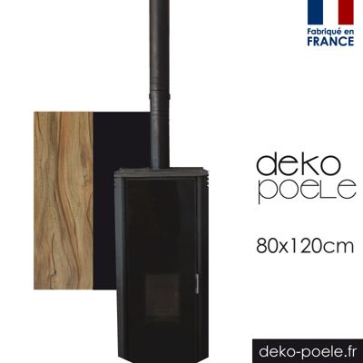 Plaque de protection murale Design Noir + Effet Bois Chêne - Largeur 80 - Hauteur 120cm - deko-poele.fr