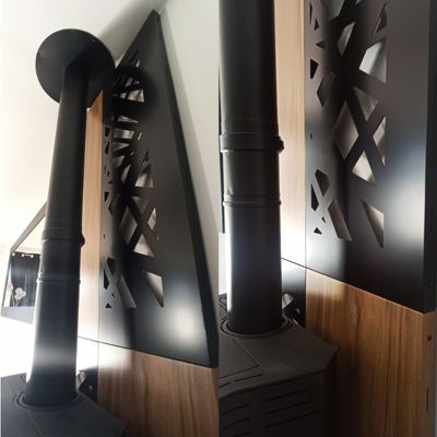 Plaque de protection murale Design Noir + Effet Bois Chêne - Largeur 80 - Hauteur 120cm - deko-poele.fr