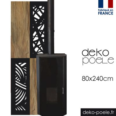 Plaque de protection murale Design Noir + Effet Bois Chêne - Largeur 80 - Hauteur 240cm - deko-poele.fr