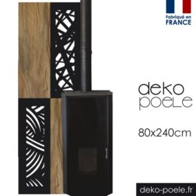 Plaque de protection murale Design Noir + Effet Bois Chêne - Largeur 80 - Hauteur 240cm - deko-poele.fr