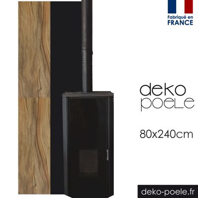 Plaque de protection murale Design Noir + Effet Bois Chêne - Largeur 80 - Hauteur 240cm - deko-poele.fr