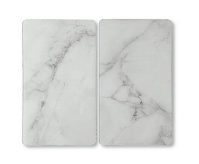 Plaque de protection verre effet marbre blanc, 2 pièces