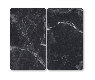 Plaque de protection verre effet marbre noir, 2 pièces