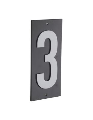 Plaque de signalisation 3, marquage blanc sur fond noir, panneau ABS à visser, 56x120mm - THIRARD