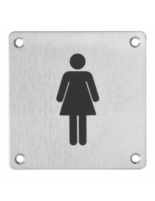 Plaque de signalisation WC Femme , à visser, inox brossé, marquage noir, 100x100mm - THIRARD