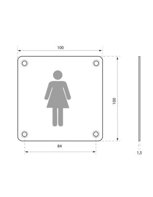 Plaque de signalisation WC Femme , à visser, inox brossé, marquage noir, 100x100mm - THIRARD