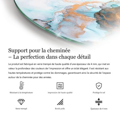 Plaque de Sol décorative Cheminée Wallfluent 80x70 cm Planche en bois veiné Revêtement de Sol sous la Cheminée