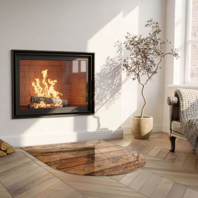 Plaque de Sol décorative Cheminée Wallfluent 80x70 cm Planche en bois veiné Revêtement de Sol sous la Cheminée