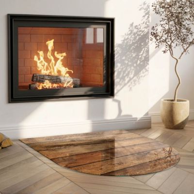 Plaque de Sol décorative Cheminée Wallfluent 80x70 cm Planche en bois veiné Revêtement de Sol sous la Cheminée