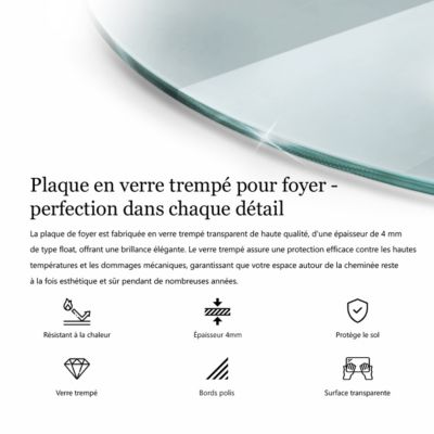Verre Trempé Pour Cheminée 100x100 Cm Demi-Ronde Pour Poêle