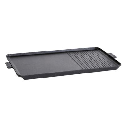 Plaque Plancha Grill 53 x 28 cm pour Réchaud Gaz 2 Feux Surface Lisse et Rainurée Plaque Cuisson Aluminium ALPEN CAMPING