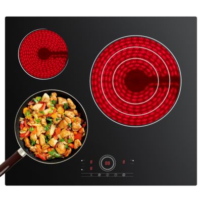 Plaque vitrocéramique 3 Feux  Encastrable 5700W 9 Niveaux Minuterie 99 Min Commande Tactile Sécurité Enfant CDVER573 CDV