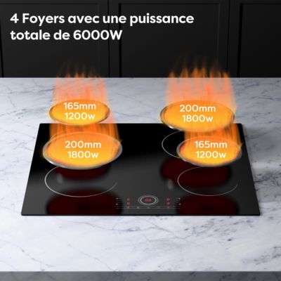Plaque Vitrocéramique 4 Foyers Encastrable 6000W 9 Niveaux Minuterie 99 Min Commande Tactile S Curit Enfant Cdver604 Cdv