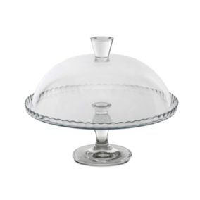 Plat à tarte sur pied avec cloche, plat à gateau rond en verre  - Diamètre 32 cm