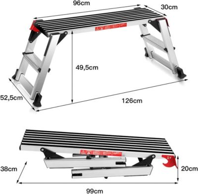 Plate forme de Travail Pliable en Aluminium Capacité de 150 KG Marchepied Escabeau Multifonctionnel