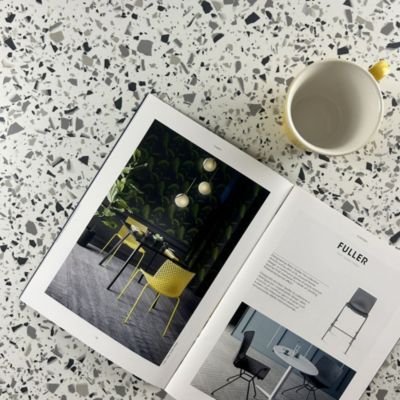 Plateau 110x70 decor terrazzo white chip - Restootab
