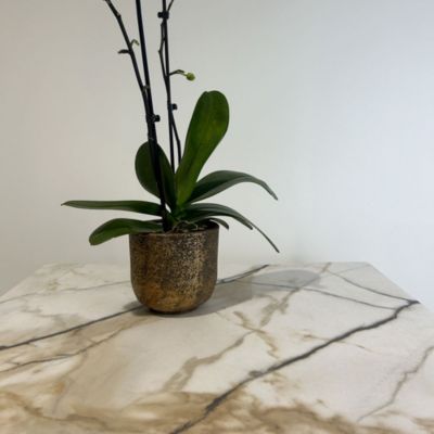 Plateau 60x60 decor marbre calcuta chants laiton - Restootab