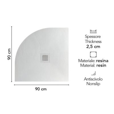 Plateau De Douche D'angle 90X90 En Résine Fine H2,5Cm Blanc Muse