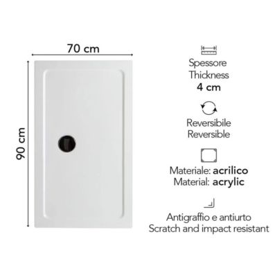 Plateau De Douche Rectangulaire 70X90 En Acrylique Et Abs Blanc - Alba