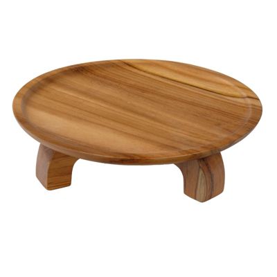 Plateau de présentation rond bois de teck D. 30 cm sur pieds - KESTIS