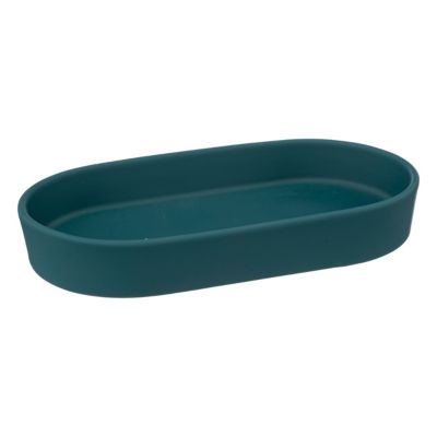 Plateau De Salle De Bain En Grès - Forme Ovale, Couleur Bleu Pétrole - Dimensions 19.3x10.6x3 Cm