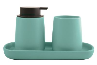 Lot De 3 Accessoires Salle De Bain MSV MAONIE - Distributeur, Gobelet, Plateau En Céramique Terracotta Mat