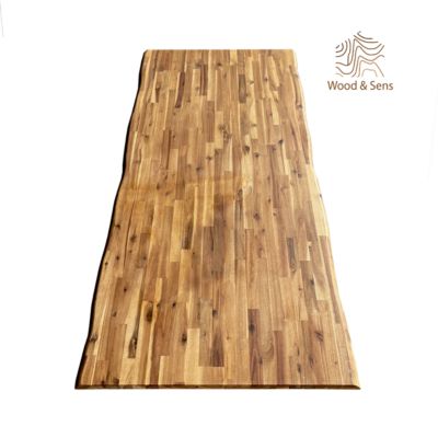 Plateau de Table Acacia bord naturel pré-huilé Teck, L.180 cm x l.80 cm, Ep.26 mm